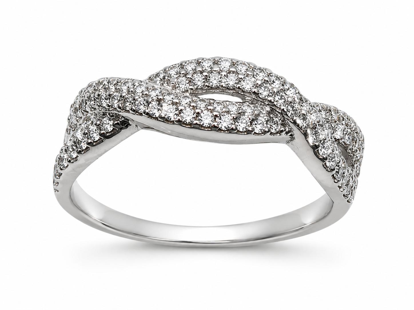 Sortija nudo de oro blanco 18K con circonitas para mujer talla 15