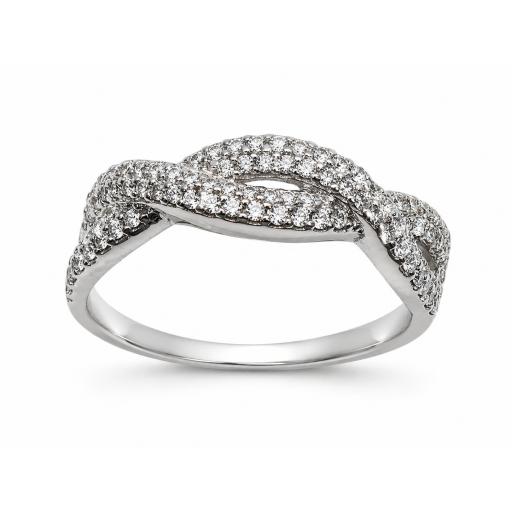 Sortija nudo de oro blanco 18K con circonitas para mujer talla 15