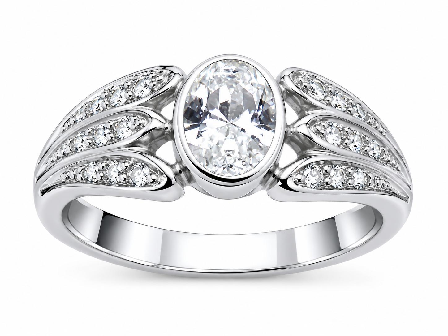 Sortija de oro blanco 18K con circonita central para mujer talla 16