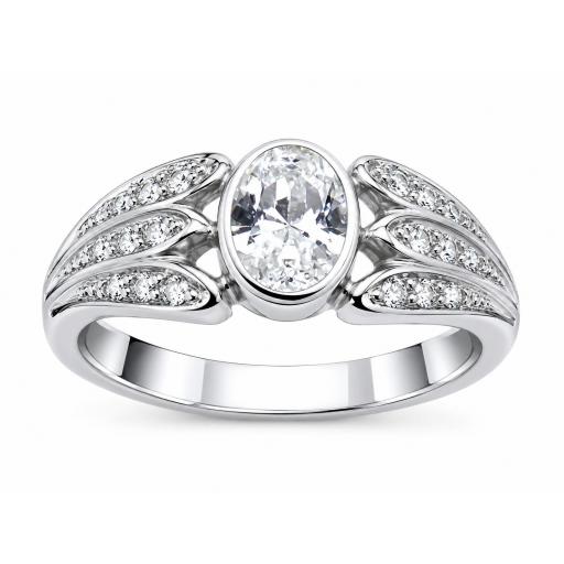 Sortija de oro blanco 18K con circonita central para mujer talla 16