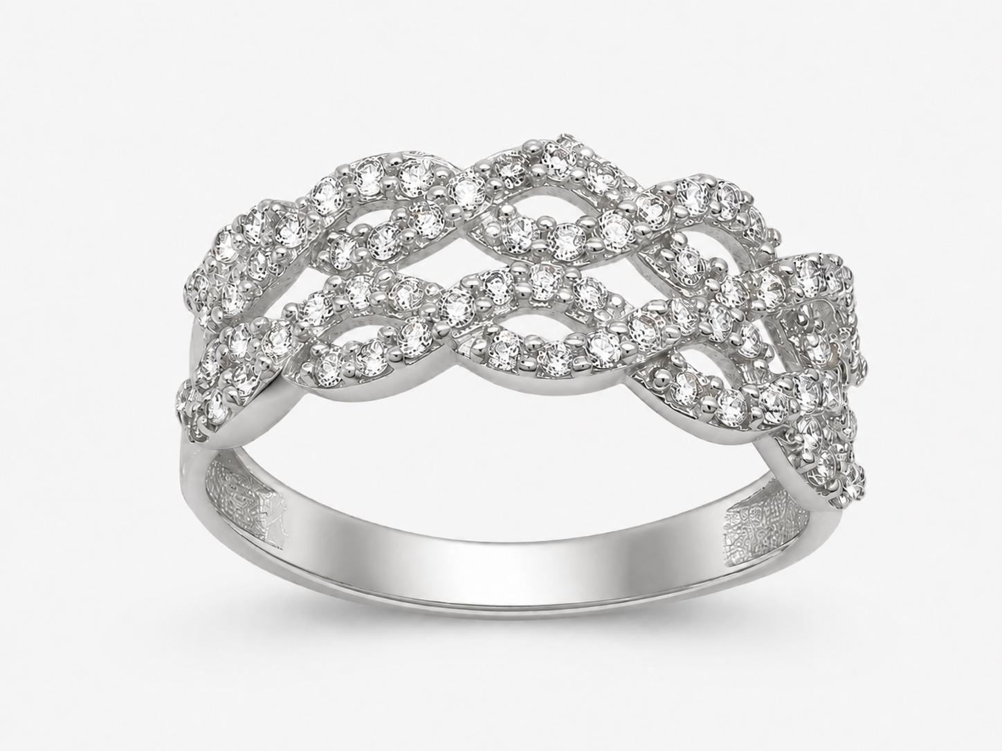 Sortija calada de oro blanco 18K con circonitas para mujer talla 13