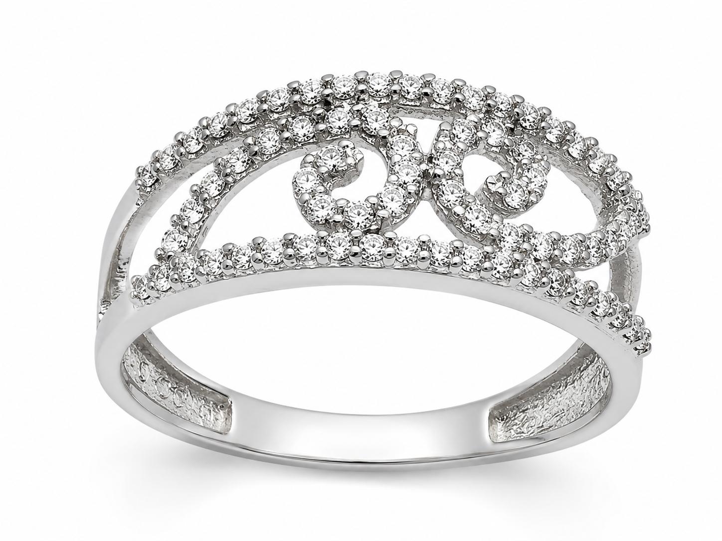 Sortija de oro blanco 18K con circonitas estilo corona talla 12
