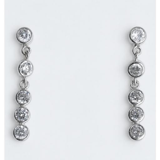 Pendientes largos novia oro blanco 18K con circonitas articulados