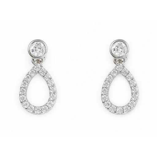 Pendientes pequeños oro blanco 18K con circonitas articulados