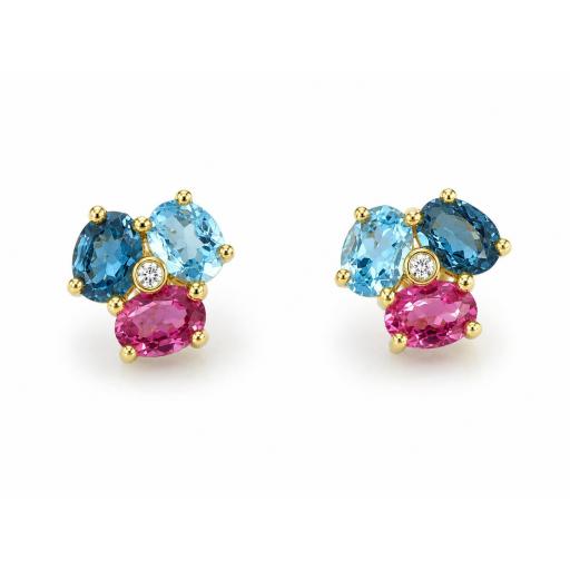 Pendientes pequeños oro amarillo 18K con circonitas de colores [0]