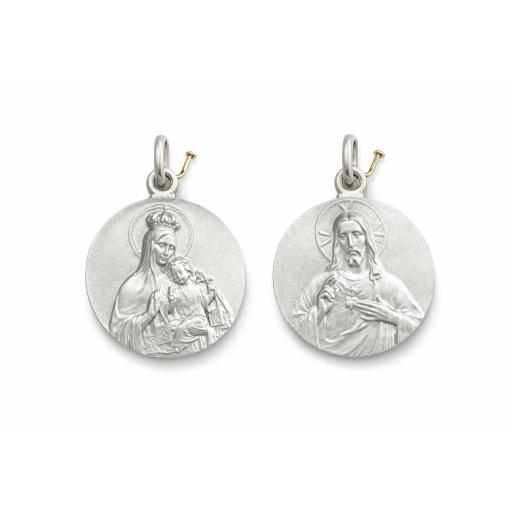 Medalla escapulario de plata Virgen del Carmen 22 mm maciza acabado mate