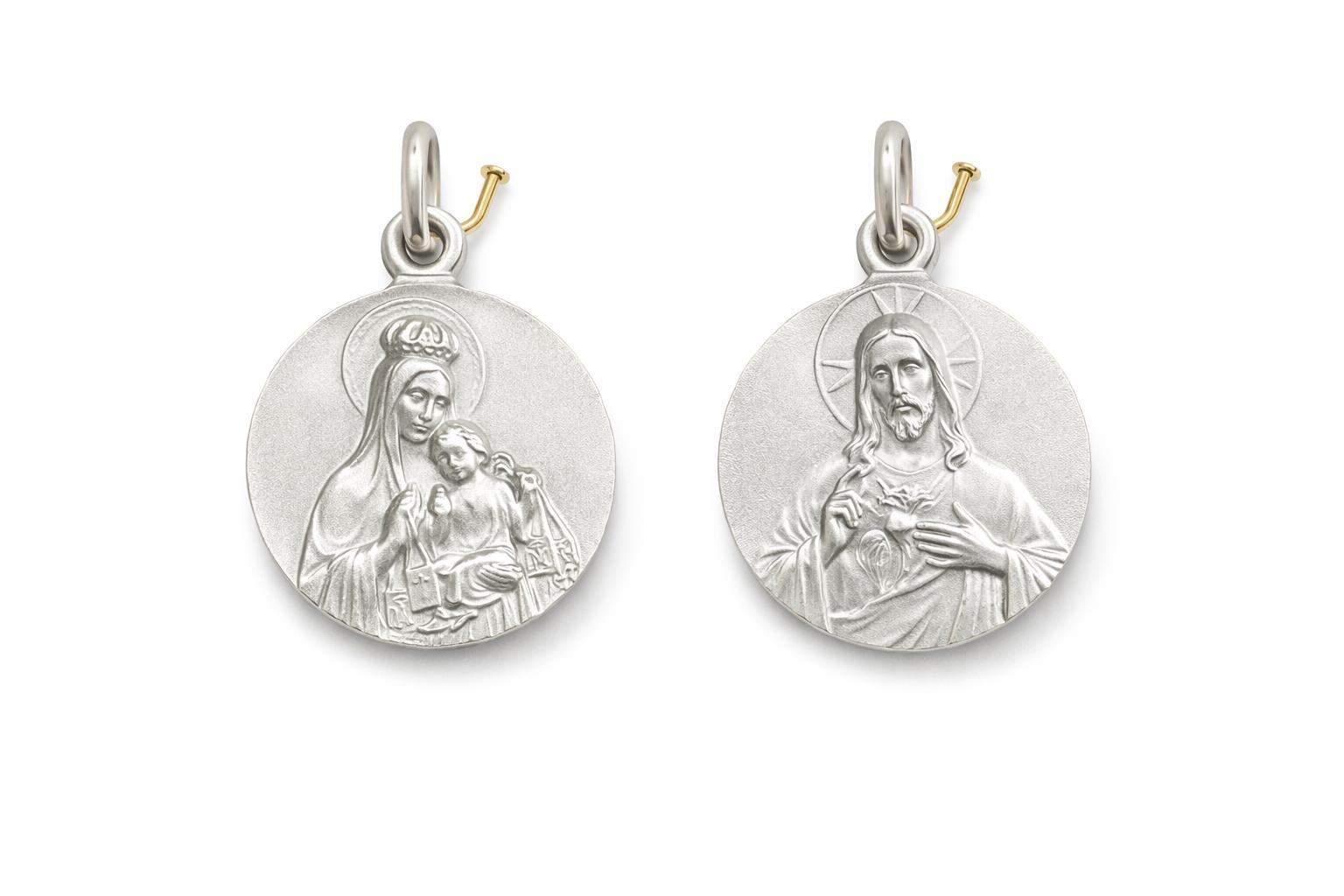 Medalla escapulario de plata Virgen del Carmen 16 mm maciza acabado mate