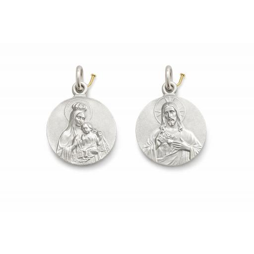 Medalla escapulario de plata Virgen del Carmen 16 mm maciza acabado mate