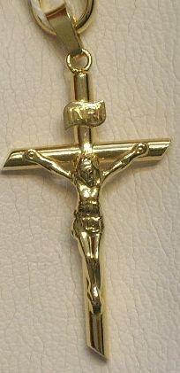 Bonita Cruz Con Cristo Montada en Oro 18 Quilates Amarillo Brillo, Forma de Tubo.