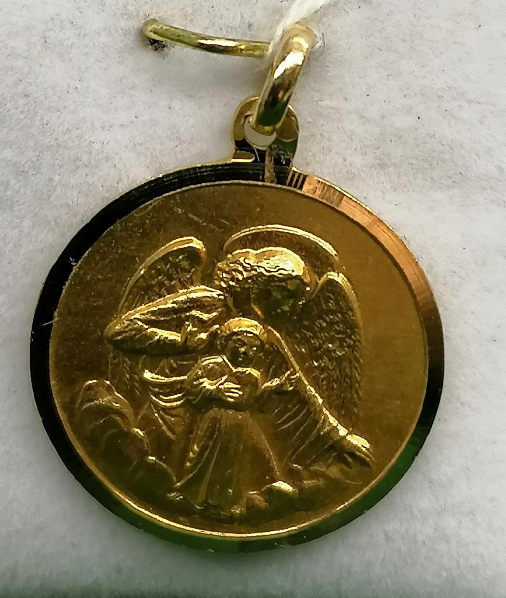 Medalla Angel De La Guarda Oro Filo Liso