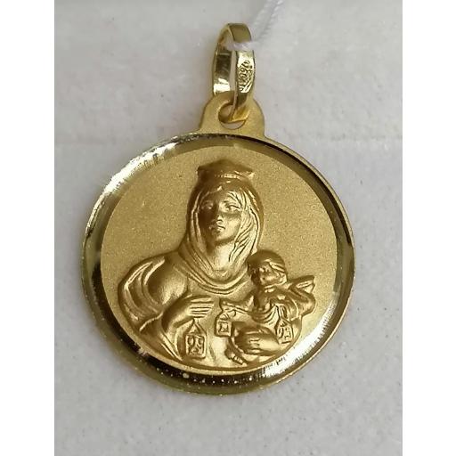 Medalla De Oro Para Mujer De La Virgen Del Carmen En Oro Filo Liso 14 mm