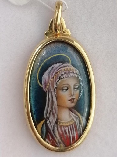 Medalla Esmalte Oro Con Preciosa Virgen