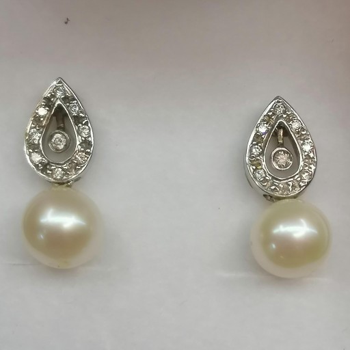 Pendientes Con Perlas Cultivadas Y Brillantes Montadas En Oro 18 Quilates [0]