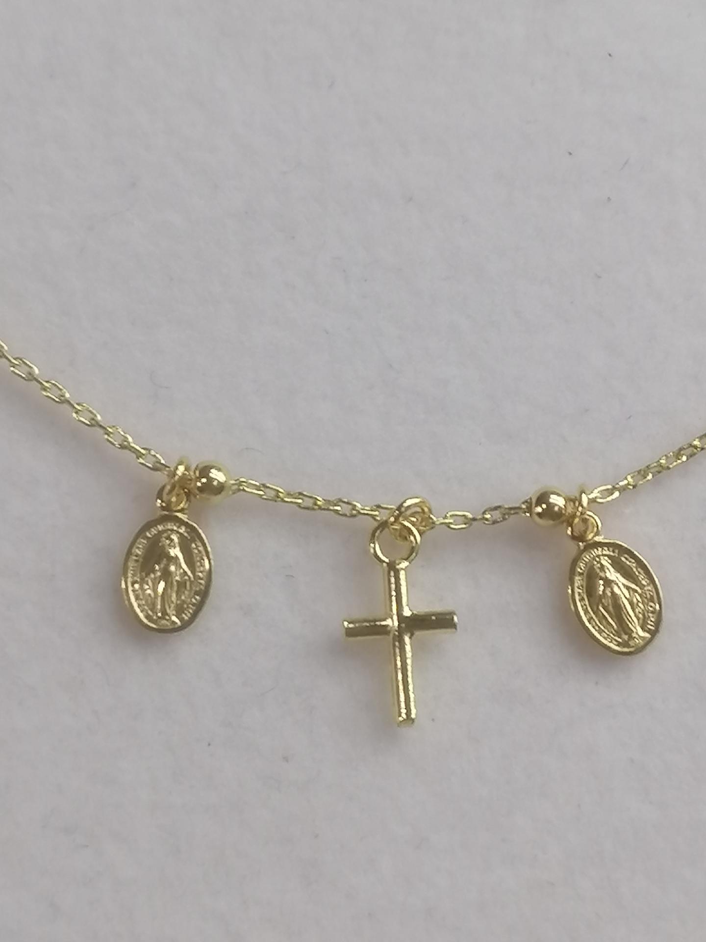 Gargantilla de Oro 18 Quilates con Cruces y Medallitas Virgen Milagrosa - Regalo Perfecto para Ella