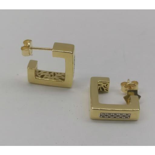 Pendientes de oro cuadrados con circonitas y cierre de presión [2]