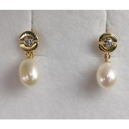Pendientes largos de oro y perlas cultivadas para mujer [0]