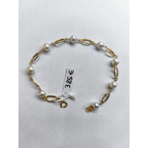Pulsera oro 18K niña comunión con perlas de río y eslabones ovalados