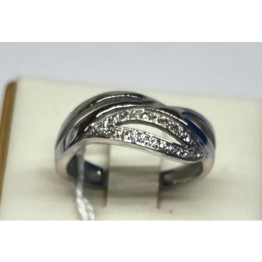Sortija de oro blanco 18K con circonitas para mujer talla 14