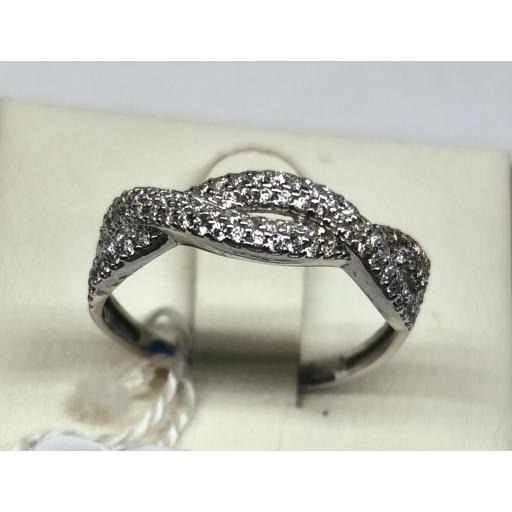 Sortija nudo de oro blanco 18K con circonitas para mujer talla 15