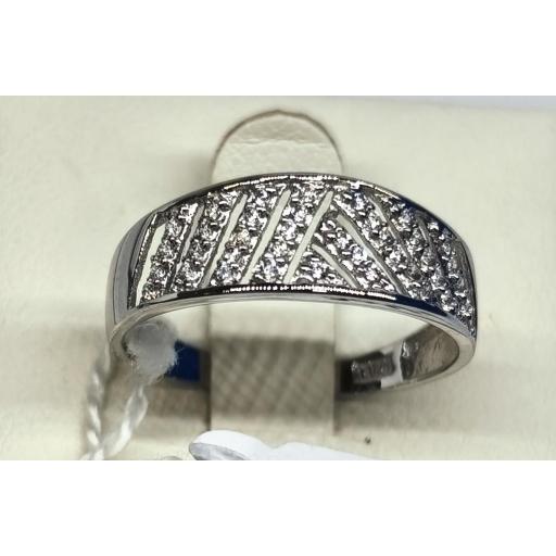 Sortija ancha de oro blanco 18K con circonitas para mujer talla 14 [0]