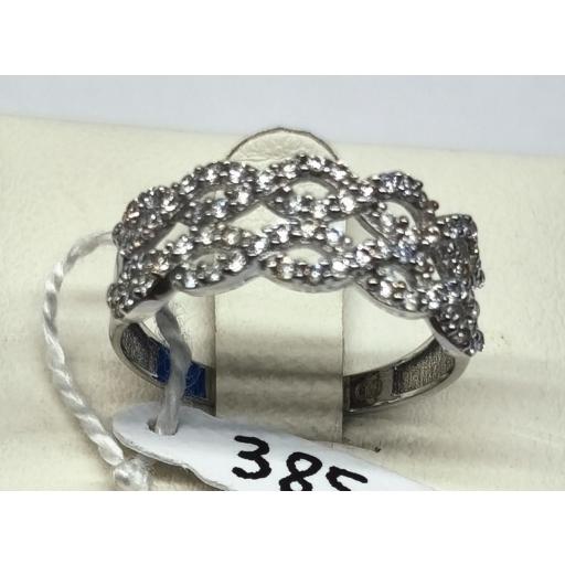 Sortija calada de oro blanco 18K con circonitas para mujer talla 13