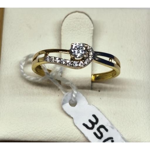 Anillo oro amarillo 18K con circonitas brillantes para mujer