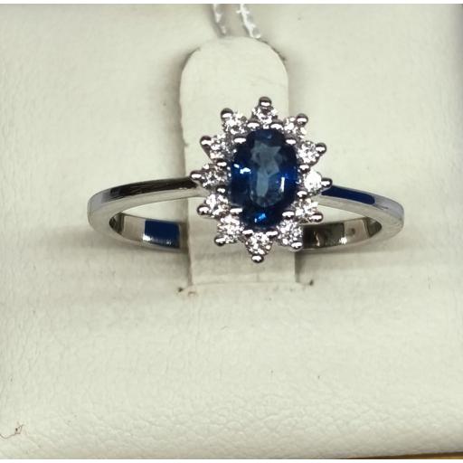 Anillo oro blanco 18K con zafiro azul y diamantes para mujer [0]