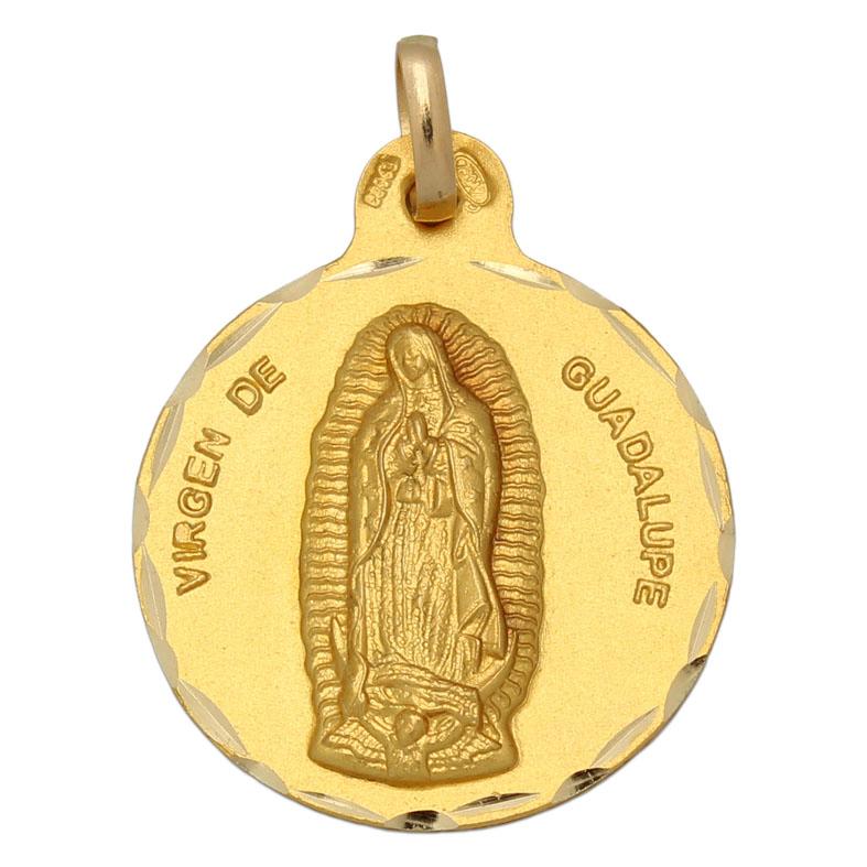Medalla Oro Virgen De Guadalupe De Mexico Redonda De 21 mm
