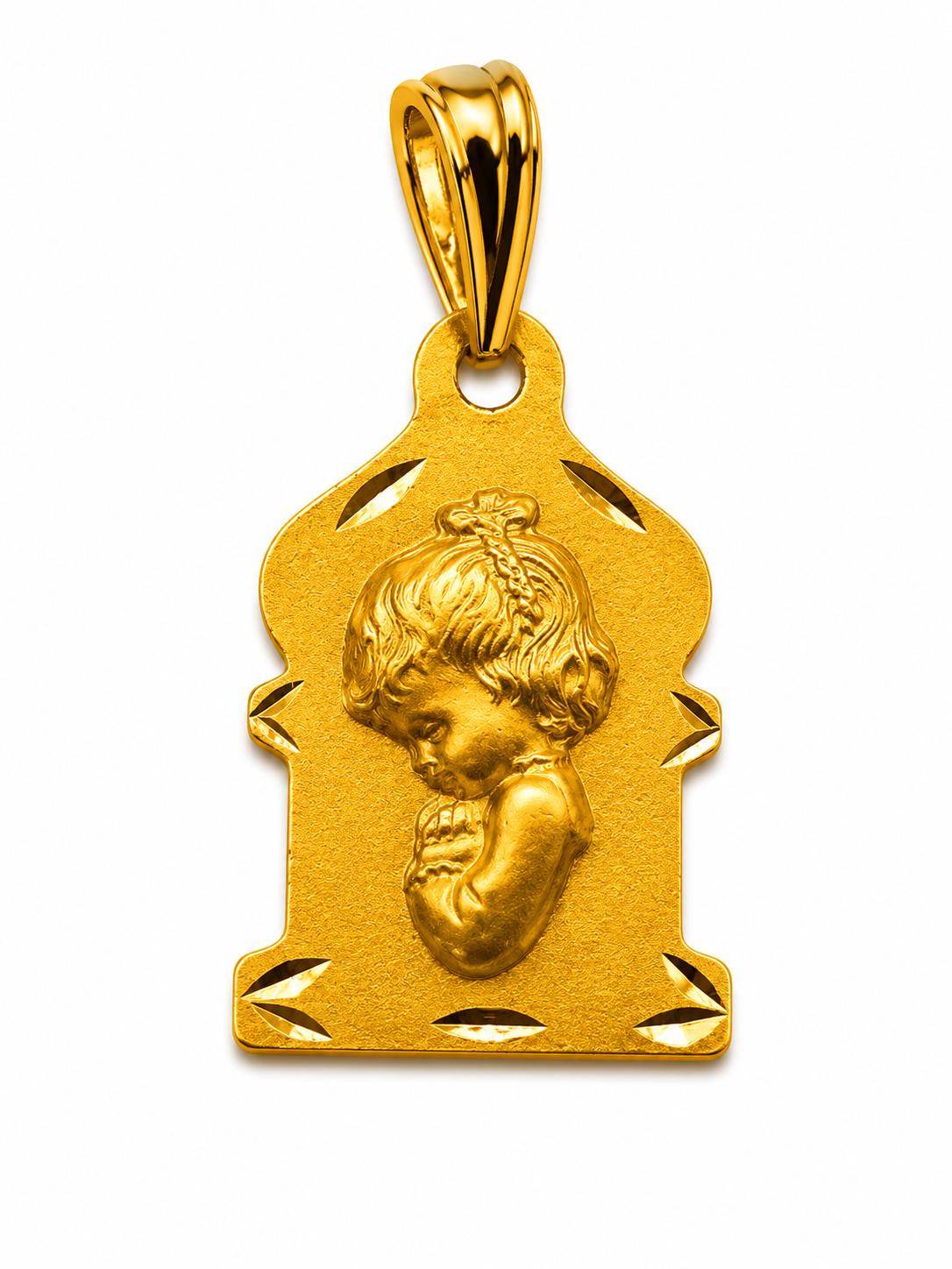 Medalla Oro Virgen Niña 12x18mm Lista para grabar
