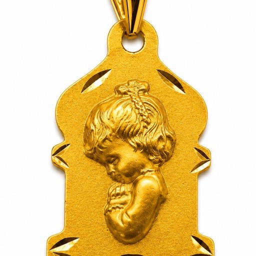 Medalla Oro Virgen Niña 12x18mm Lista para grabar