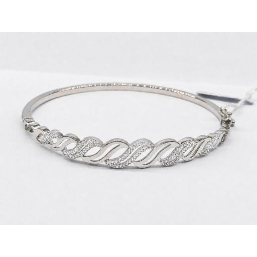 Pulsera rígida oro blanco 18K con circonitas para mujer