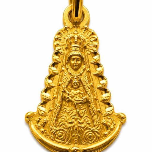 Medalla oro 18K Virgen del Rocio pequeña para mujer 12x19 mm