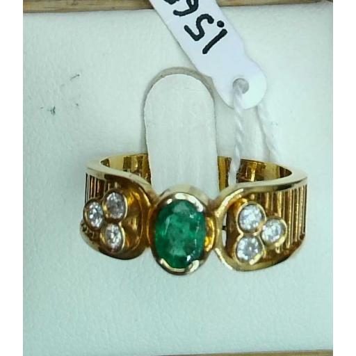 Anillo oro amarillo 18K con esmeralda y diamantes para mujer
