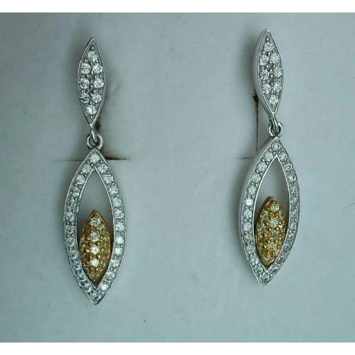 Pendientes largos bicolor oro 18K con circonitas para novia