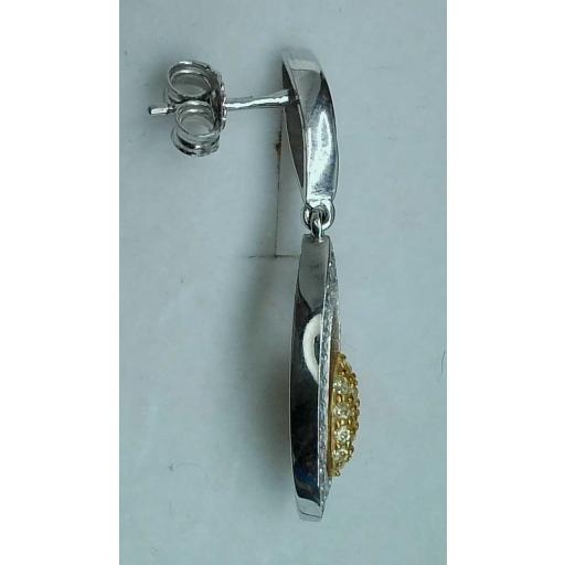Pendientes largos bicolor oro 18K con circonitas para novia [1]