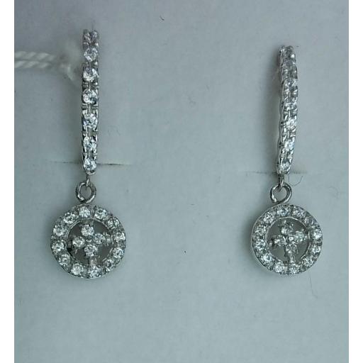 Pendientes novia oro blanco 18K con circonitas y cierre catalán