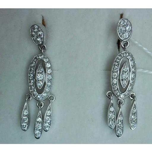 Pendientes largos oro blanco 18K con circonitas para boda o novia [0]
