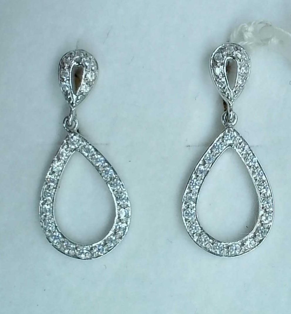 Pendientes lágrima oro blanco 18K con circonitas para mujer