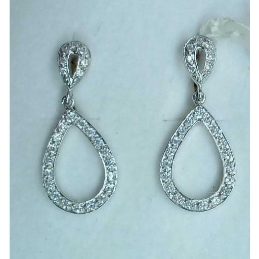 Pendientes lágrima oro blanco 18K con circonitas para mujer