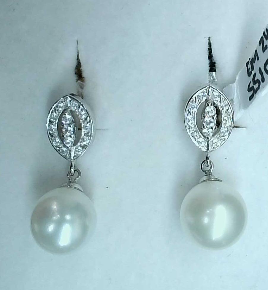 Pendientes novia oro blanco 18K con perlas cultivadas y circonitas