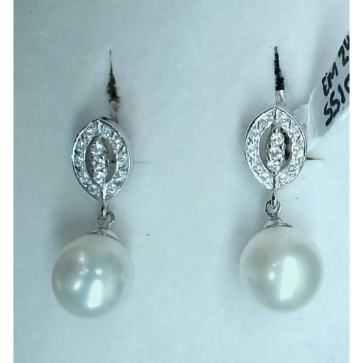 Pendientes novia oro blanco 18K con perlas cultivadas y circonitas [0]
