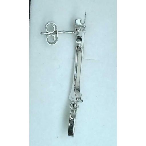 Pendientes largos novia oro blanco 18K con circonitas y barrita [1]