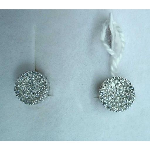 Pendientes redondos oro blanco 18K con circonitas y cierre de presión
