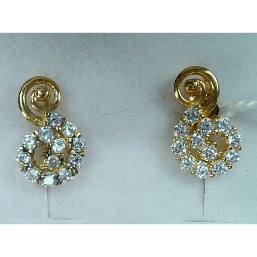 Pendientes cortos oro amarillo 18K con circonitas y cierre de presión [0]