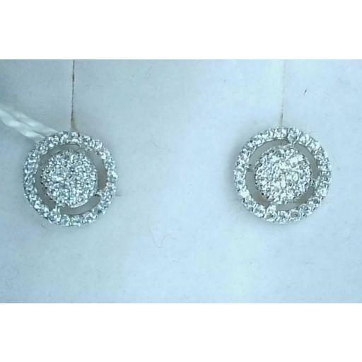 Pendientes cortos oro blanco 18K con circonitas y cierre de presión [0]