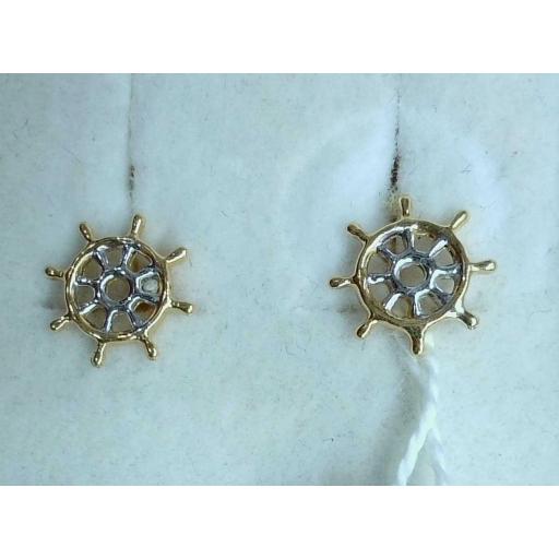 Pendientes cortos oro bicolor 18K modelo timón con presión [0]