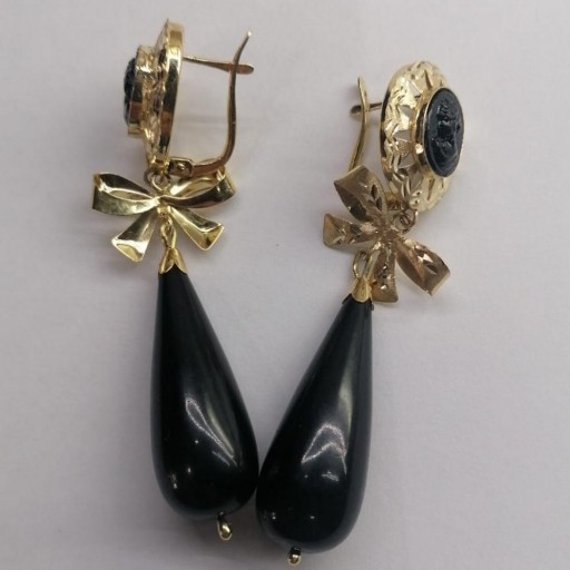 Pendientes Coral Negro Y Oro 18 Quilates [2]