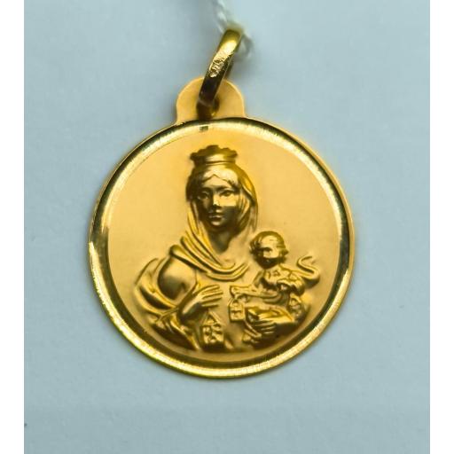 Medalla Oro 18K Virgen del Carmen 22mm Hueca (3.15g)