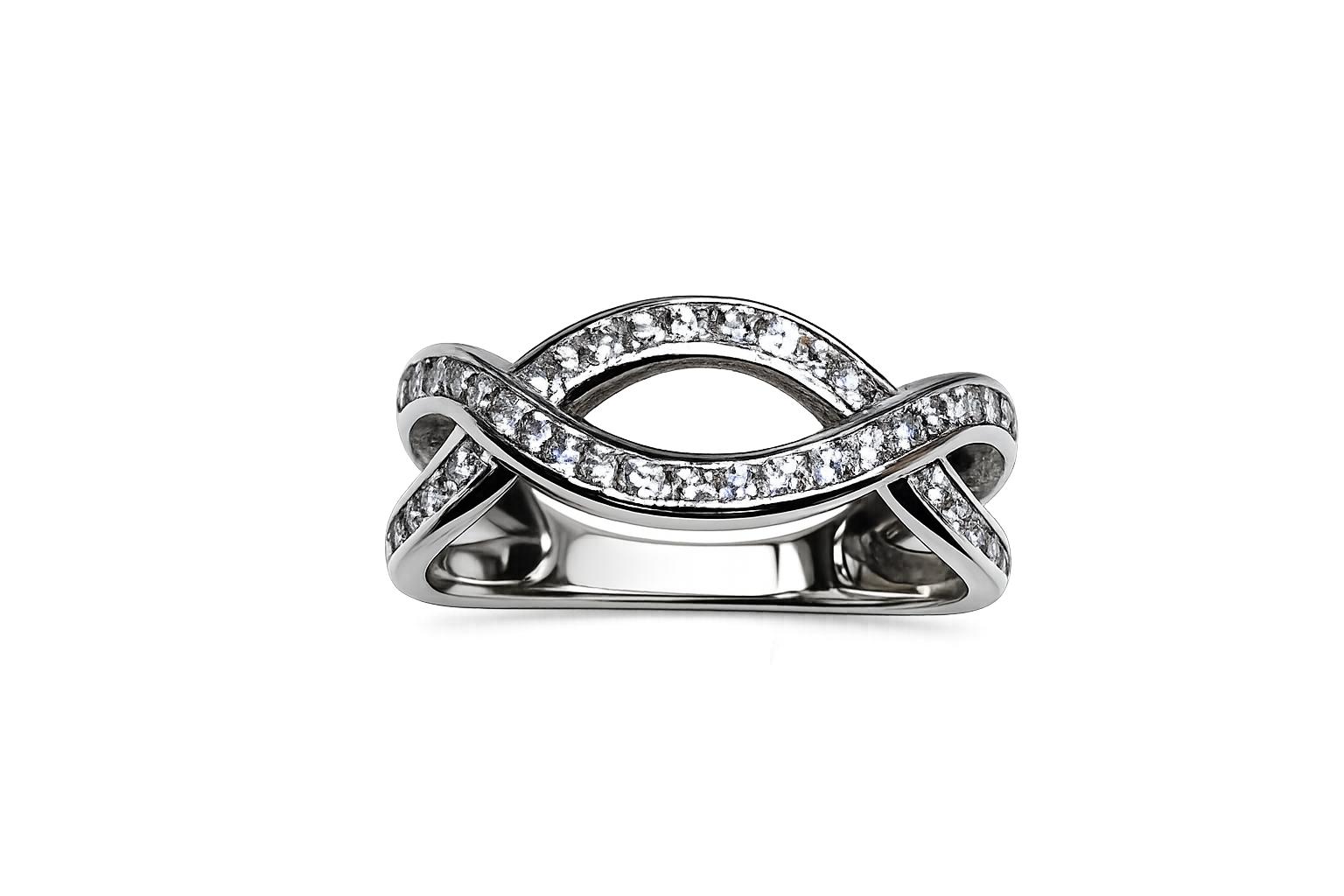 Anillo ancho oro blanco 18K con circonitas para mujer