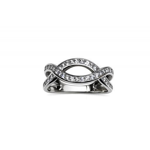 Anillo ancho oro blanco 18K con circonitas para mujer